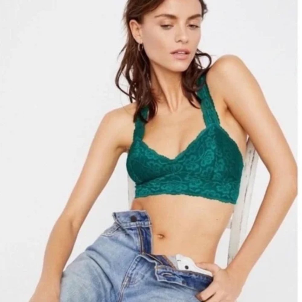 Free People Galloon Racerback Bralette Dark Green Size S